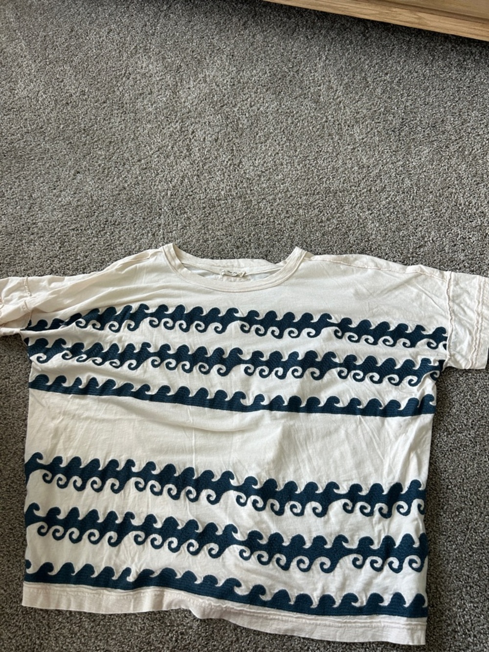 Free People Ivory Tee with Navy Wave Stripes
